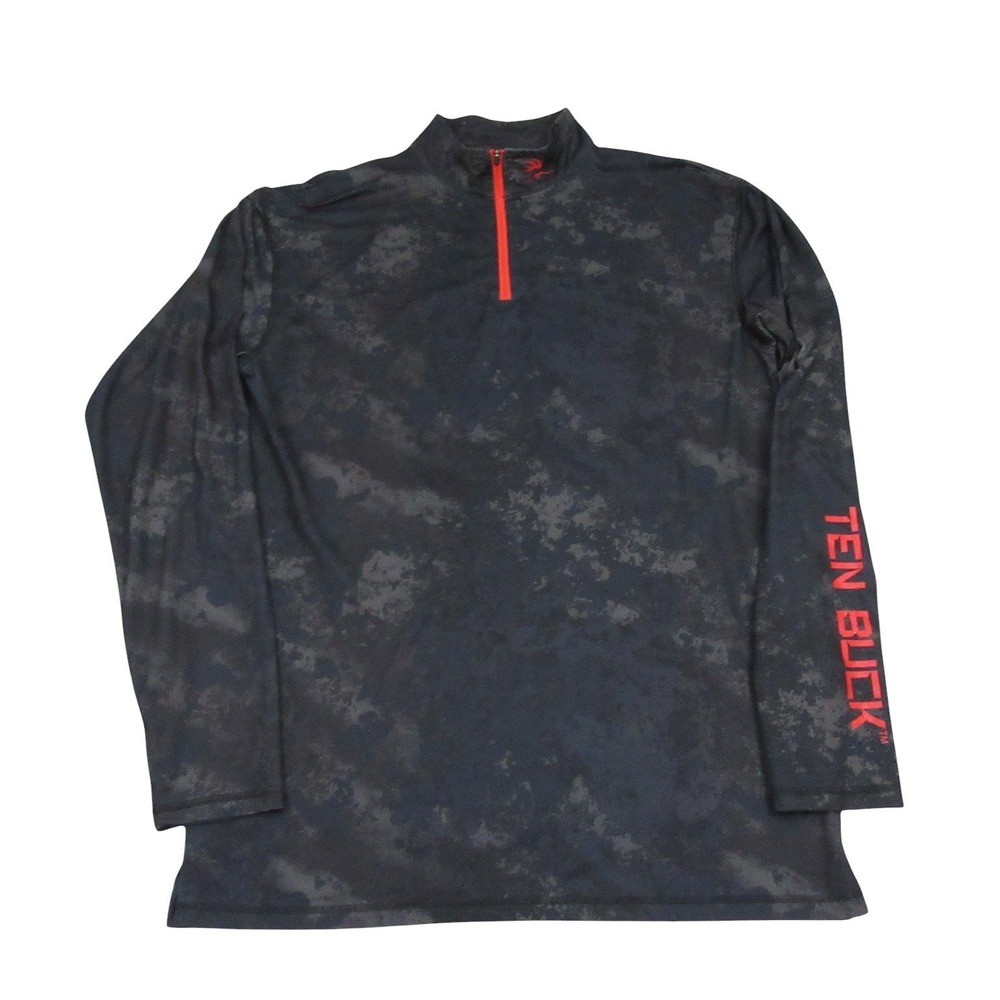 Ten Buck Mens‎ Quarter Zip Performance Shirt Large Digital Camo Black Orange L